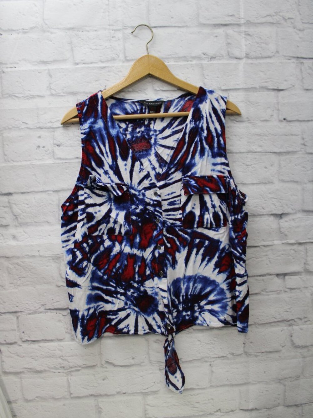Rock & Republic XL Tie Dye Blouse Button Front 4th of July Summer Party Casual
